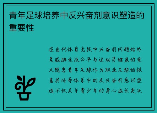 青年足球培养中反兴奋剂意识塑造的重要性